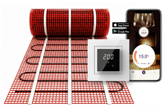 Verwarmingsmat Set 12 m² / 1800 Watt Set met ET44-thermostaat | Wit - afb. 1