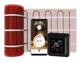 Verwarmingsmat Set 2,5 m² / 375 Watt Set met C16-thermostaat | Zwart (inbouw)
