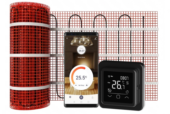 Verwarmingsmat Set 4,5 m² / 675 Watt Set met C16-thermostaat | Zwart (inbouw) - afb. 1